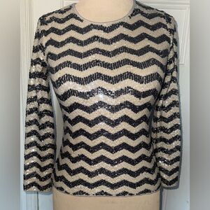 J.crew Black and gold  Sequin Chevron Long Sleeve Top